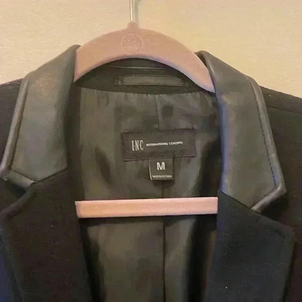 INC International Concepts Men’s Wool Blend Jacket Vegan Leather Accents SZ M